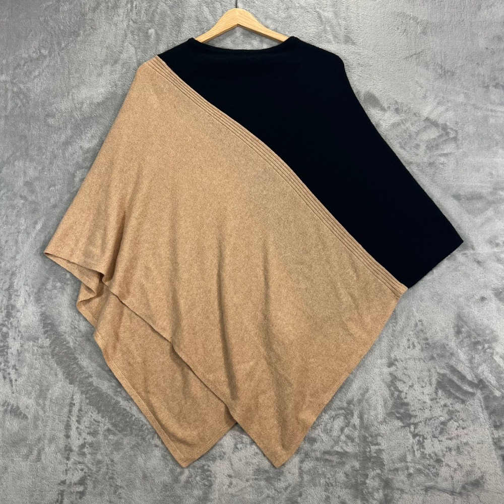 Kinross Cashmere Poncho Shawl Womens One Size Black Tan Colorblock Asymmetrical